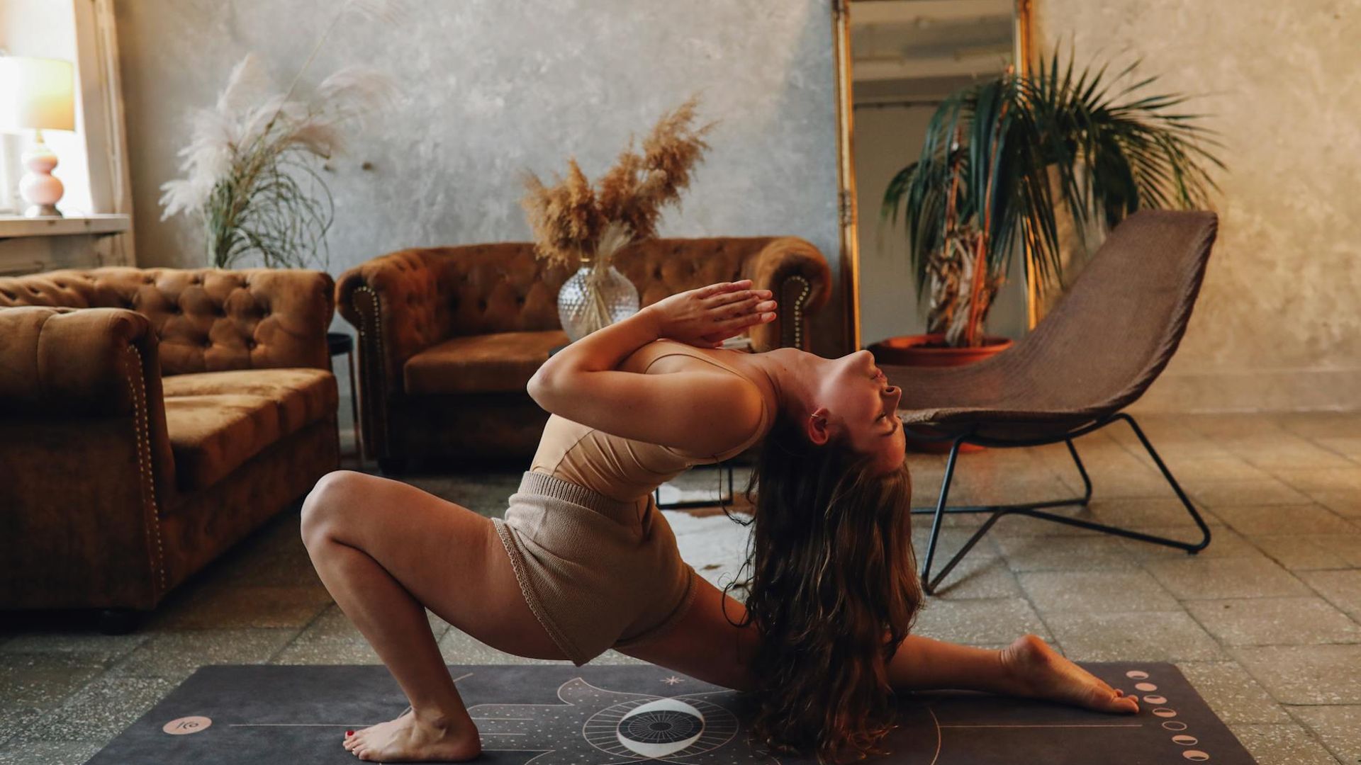 Serene environment with soft lighting for yoga practice.